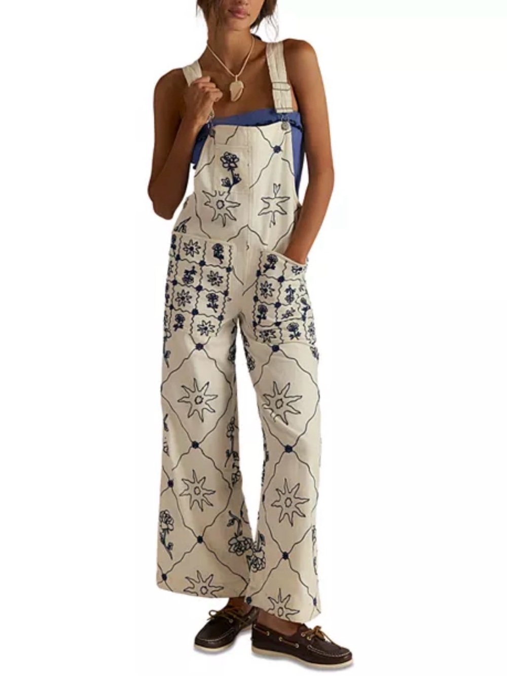 0021 Free People Rising Sun Overalls Color: Solar Ecru
